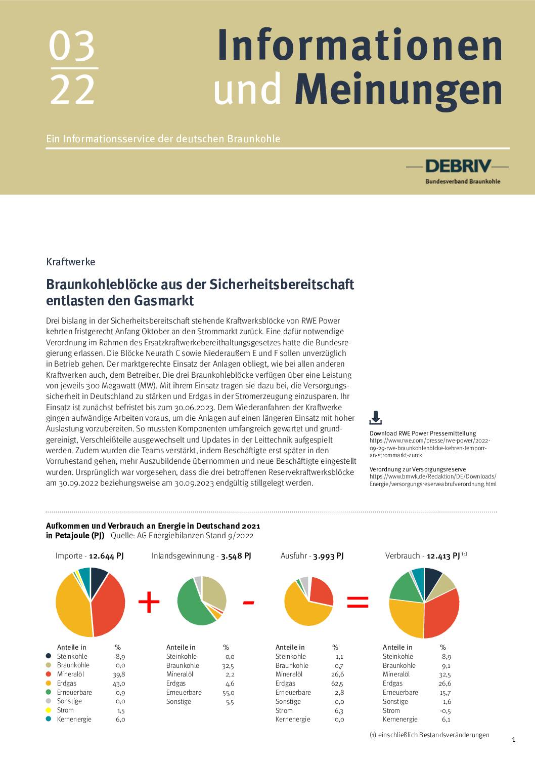 Informationen und Meinungen 3/2022 - DEBRIV Bundesverband Braunkohle